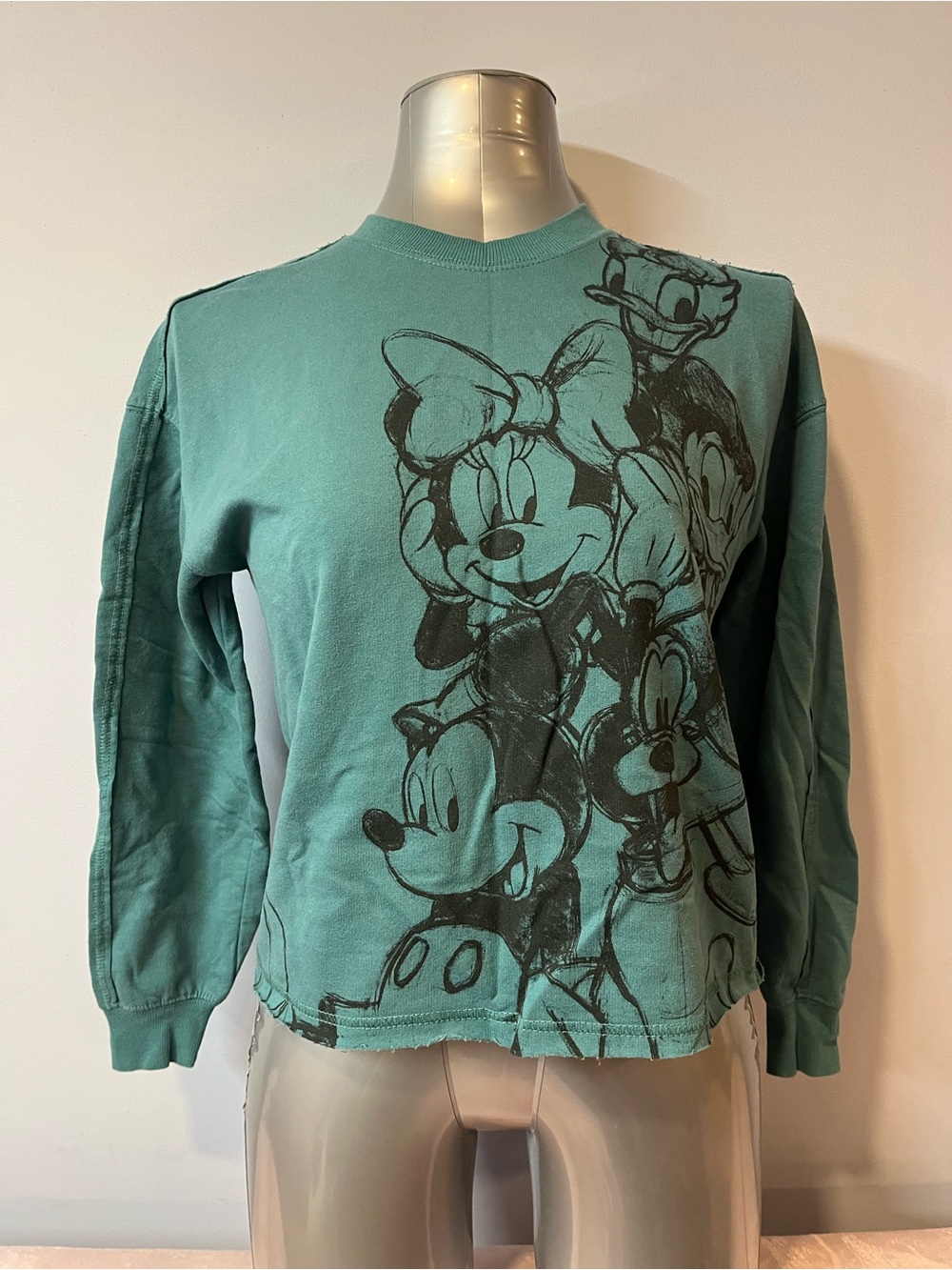 Juniors Teal Cartoon Graphic Long-Sleeve Top